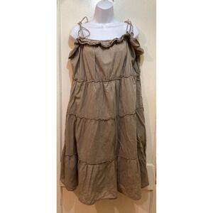 Old Navy Tiered Ruffle Midi Dress XXL Taupe Brown Adjustable Straps Coastal Boho